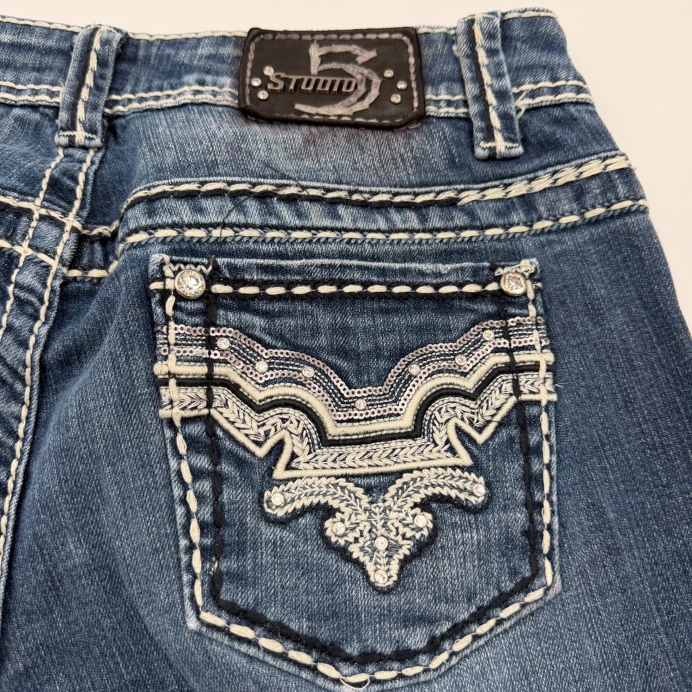 Studio 5 Womens Bootcut Jeans Blue Medium Wash Thick Stitch Size 11x33 Low Rise
